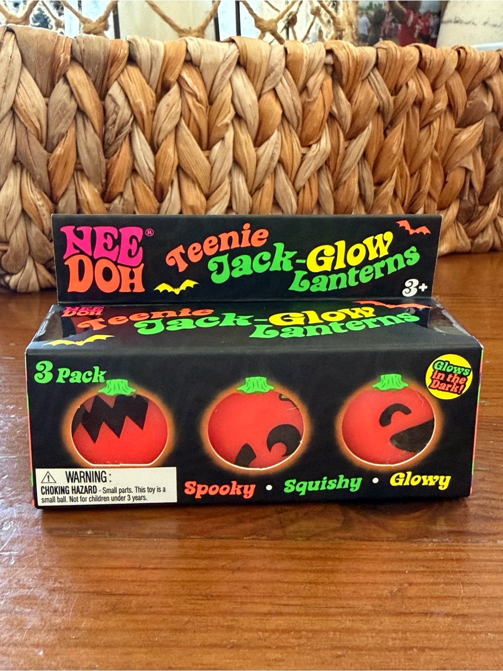 Needoh Teenie Jack-Glow Lanterns - Orange Squishy Pumpkin 3-Pack NEW